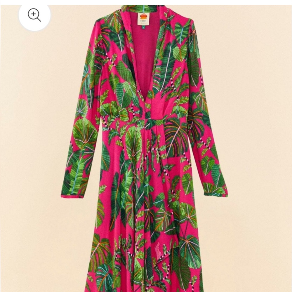 Farm Rio Pink Leaves Maxi dress sz S - Picture 8 of 14
